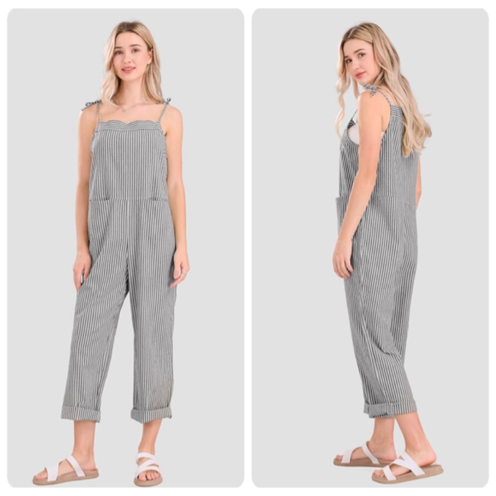 Utcoco Gray Striped Overall Jumpsuit